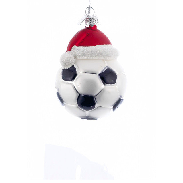 3"Glass Soccer Ornament Santa Hat