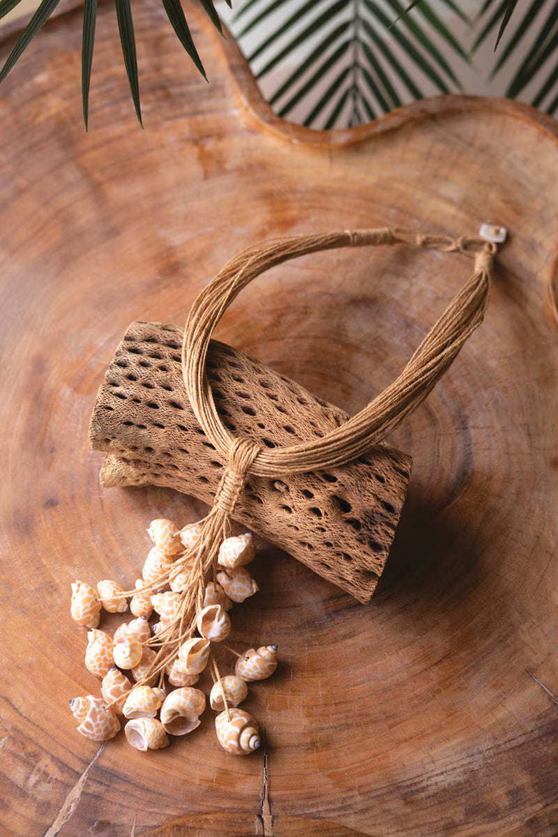 Multi-Layered Natural Jute with Shell Cluster Necklace