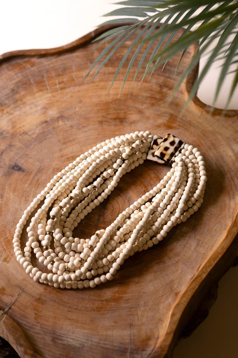 Multi-Layered Natural Wooden Beaded Necklace