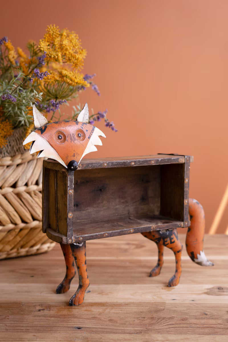 Recycled Metal Fox with Wooden Brick Mold