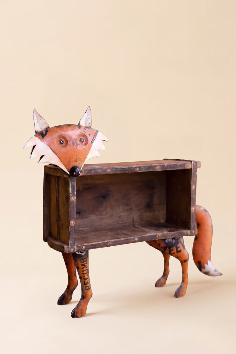 Recycled Metal Fox with Wooden Brick Mold