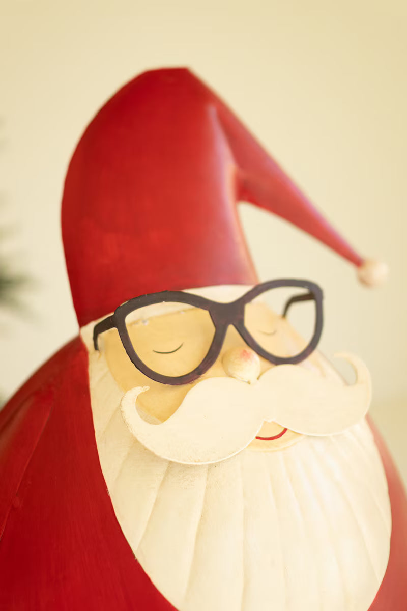 Large Painted Metal Santa with Glasses