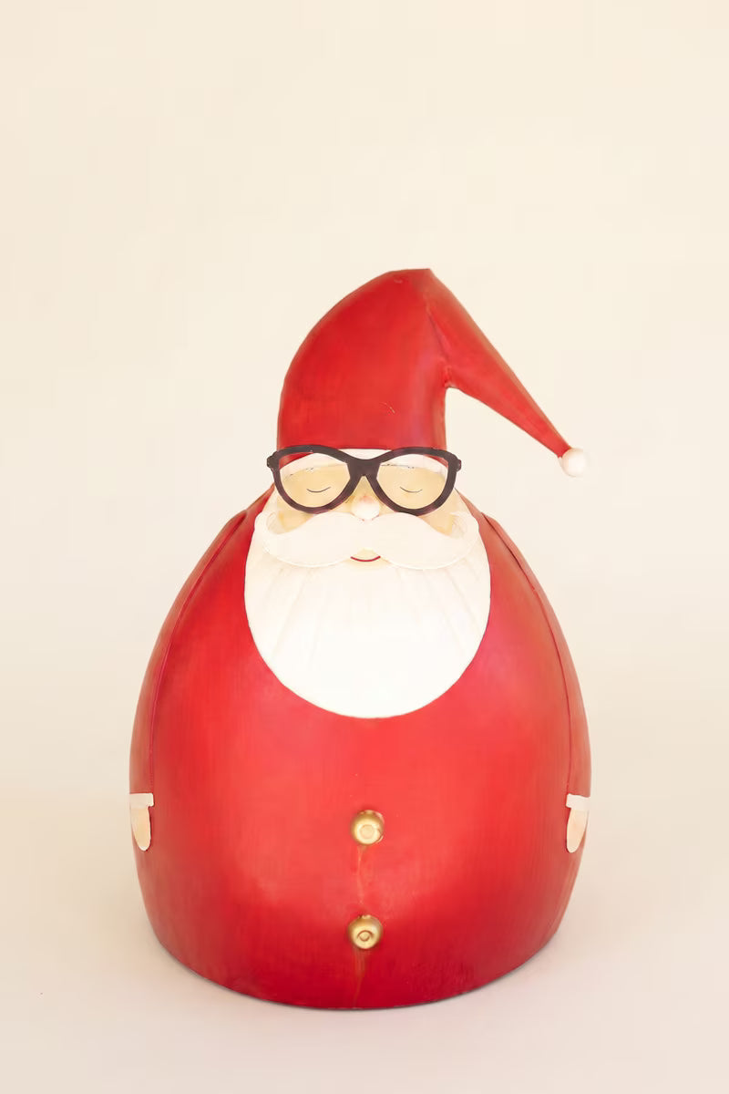 Large Painted Metal Santa with Glasses