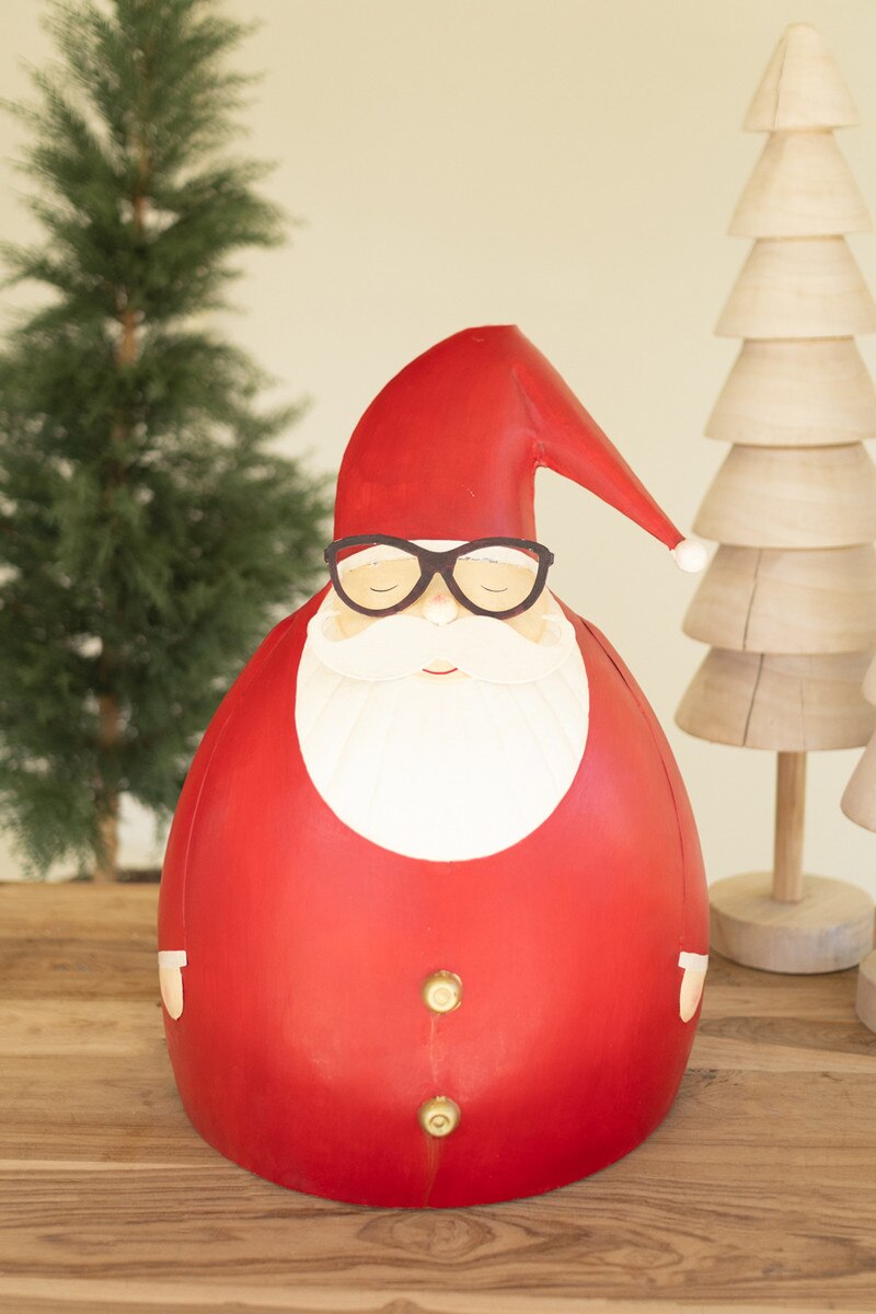Large Painted Metal Santa with Glasses