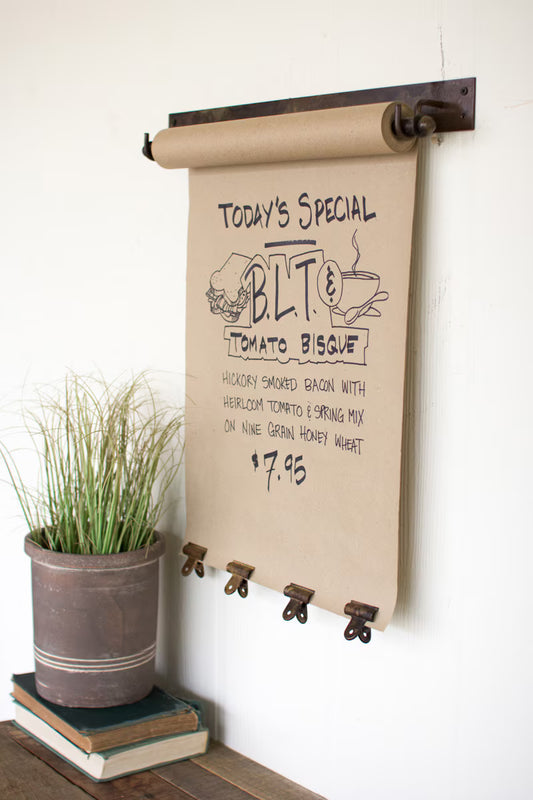 Hanging Note Roll with 4 Brass Finish Clips 22"