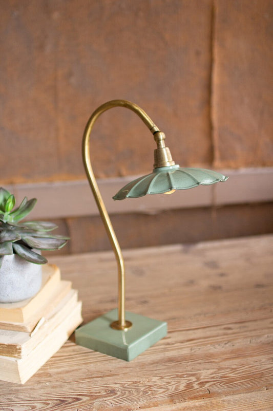 Antique Brass Gooseneck Table Lamp with Enamel Shade