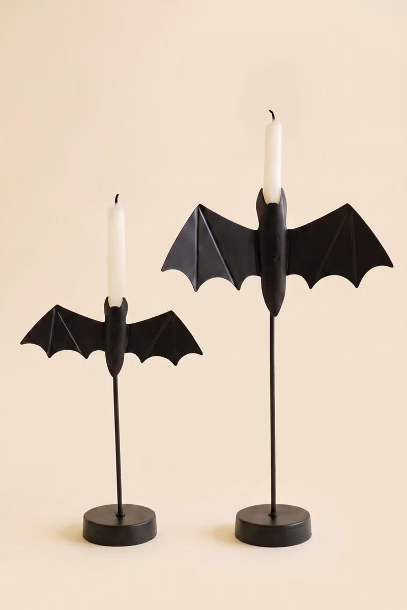 Set of 2 Black Bat Taper Candle Holders