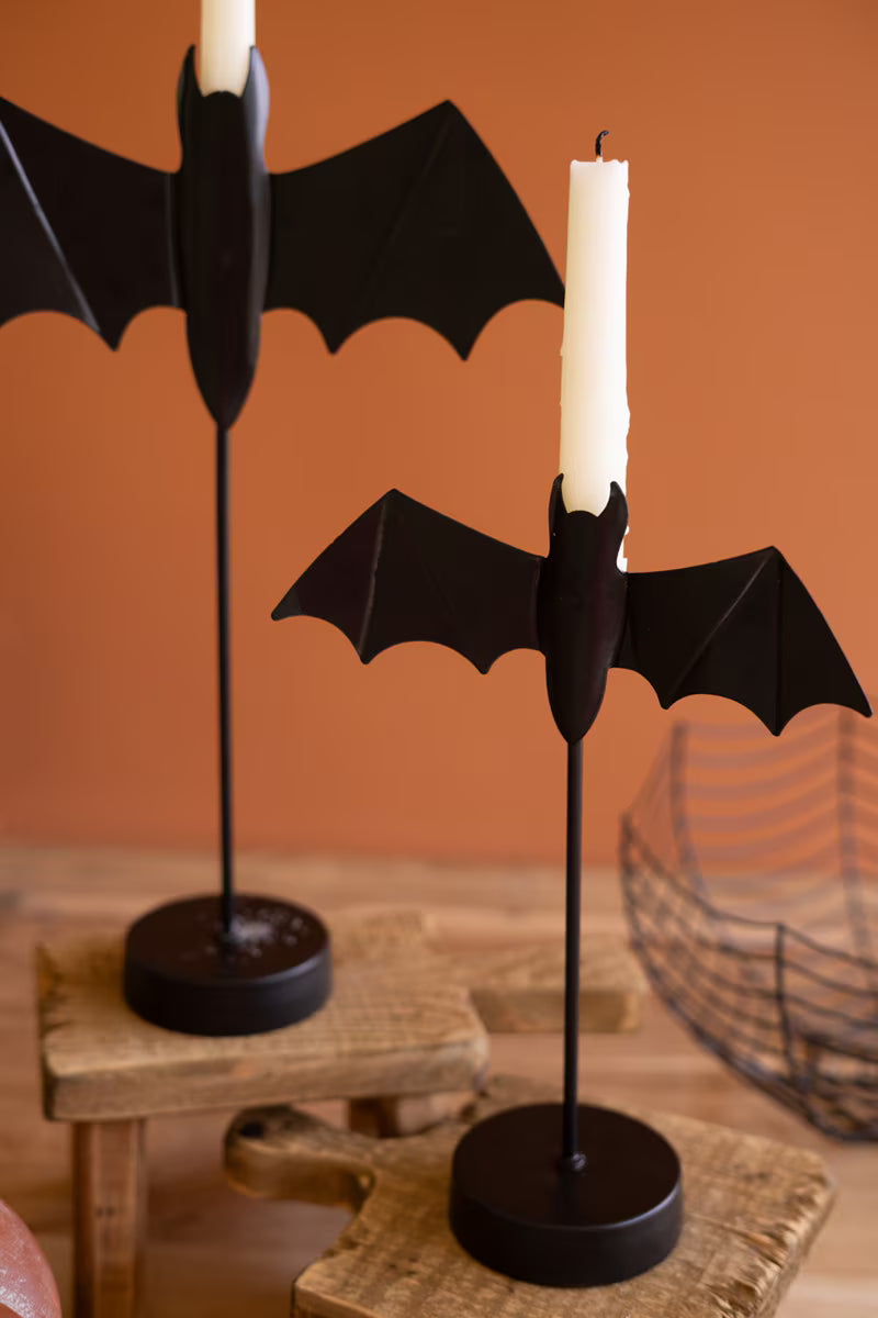 Set of 2 Black Bat Taper Candle Holders