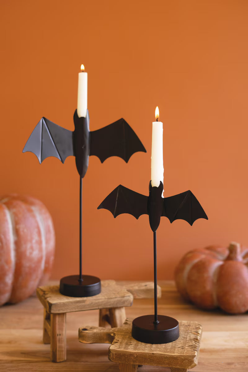 Set of 2 Black Bat Taper Candle Holders
