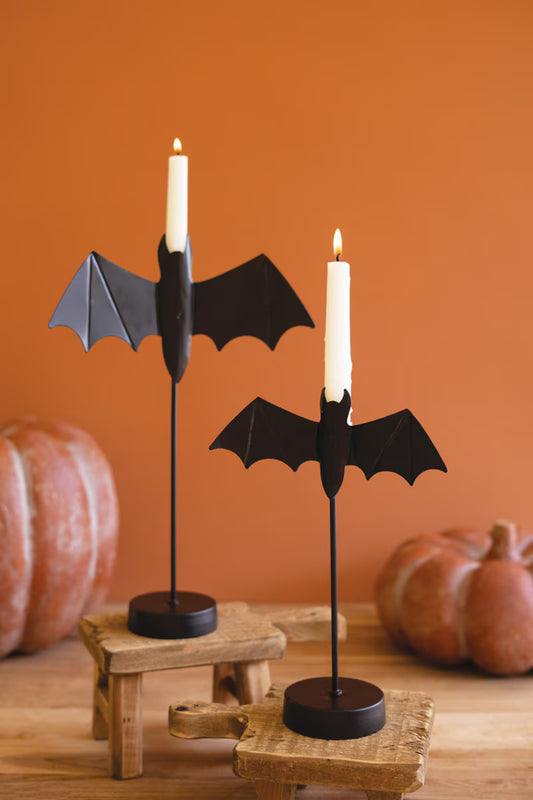 Set of 2 Black Bat Taper Candle Holders
