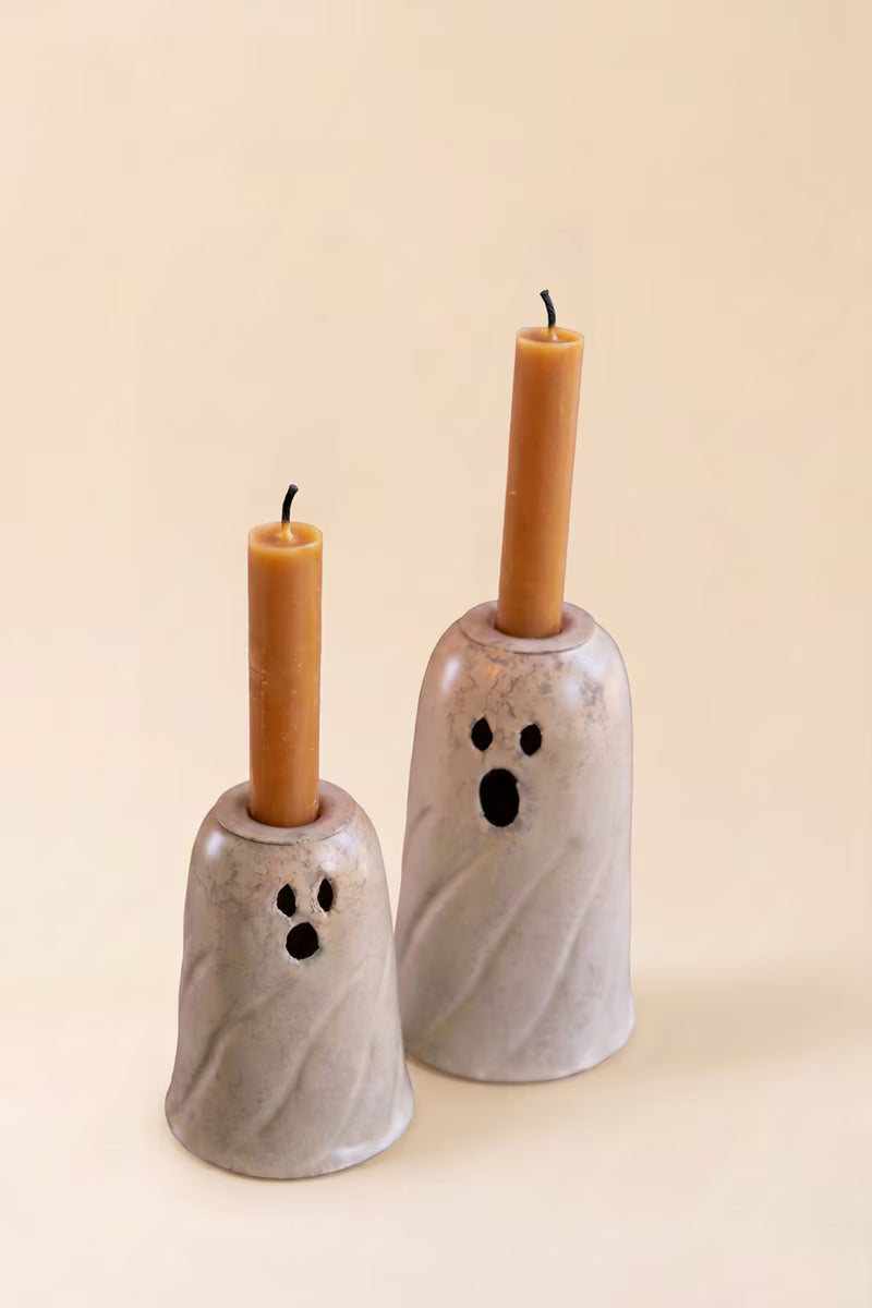 Set of 2 Metal Ghost Taper Candle Holders