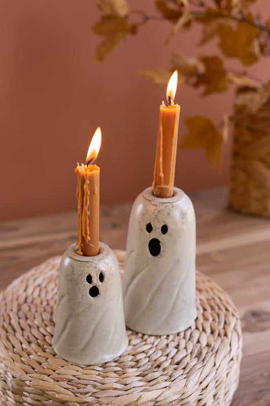 Set of 2 Metal Ghost Taper Candle Holders
