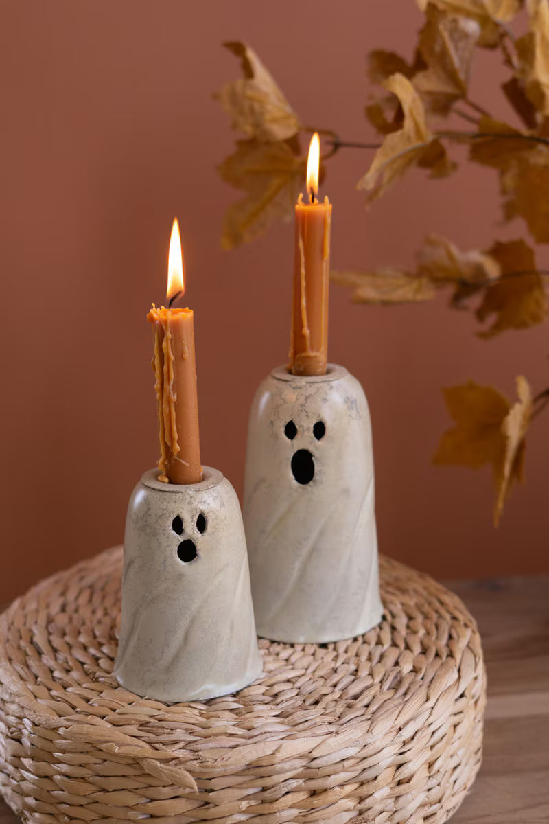 Set of 2 Metal Ghost Taper Candle Holders