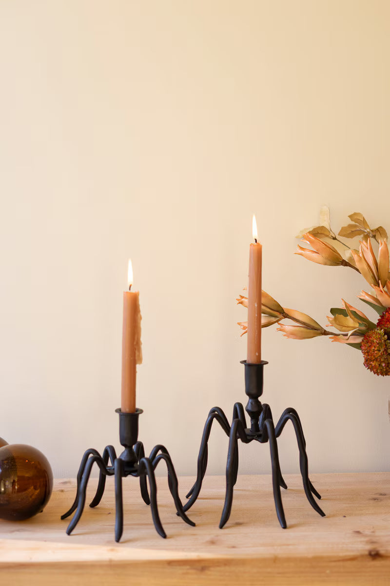 Set of 2 Cast Iron Spider Taper Candleholders