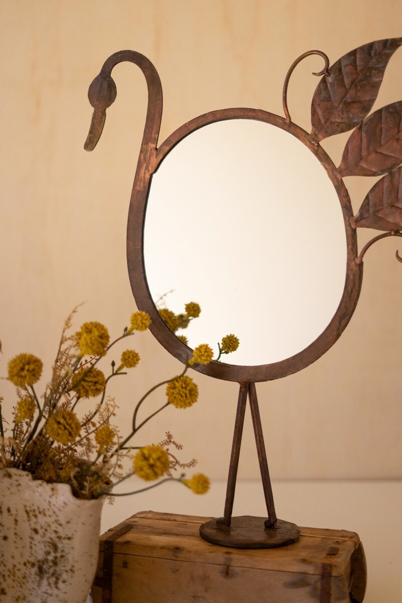 Forged-Iron Bird Tabletop Mirror