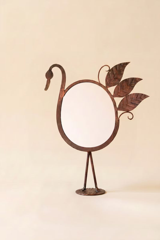 Forged-Iron Bird Tabletop Mirror