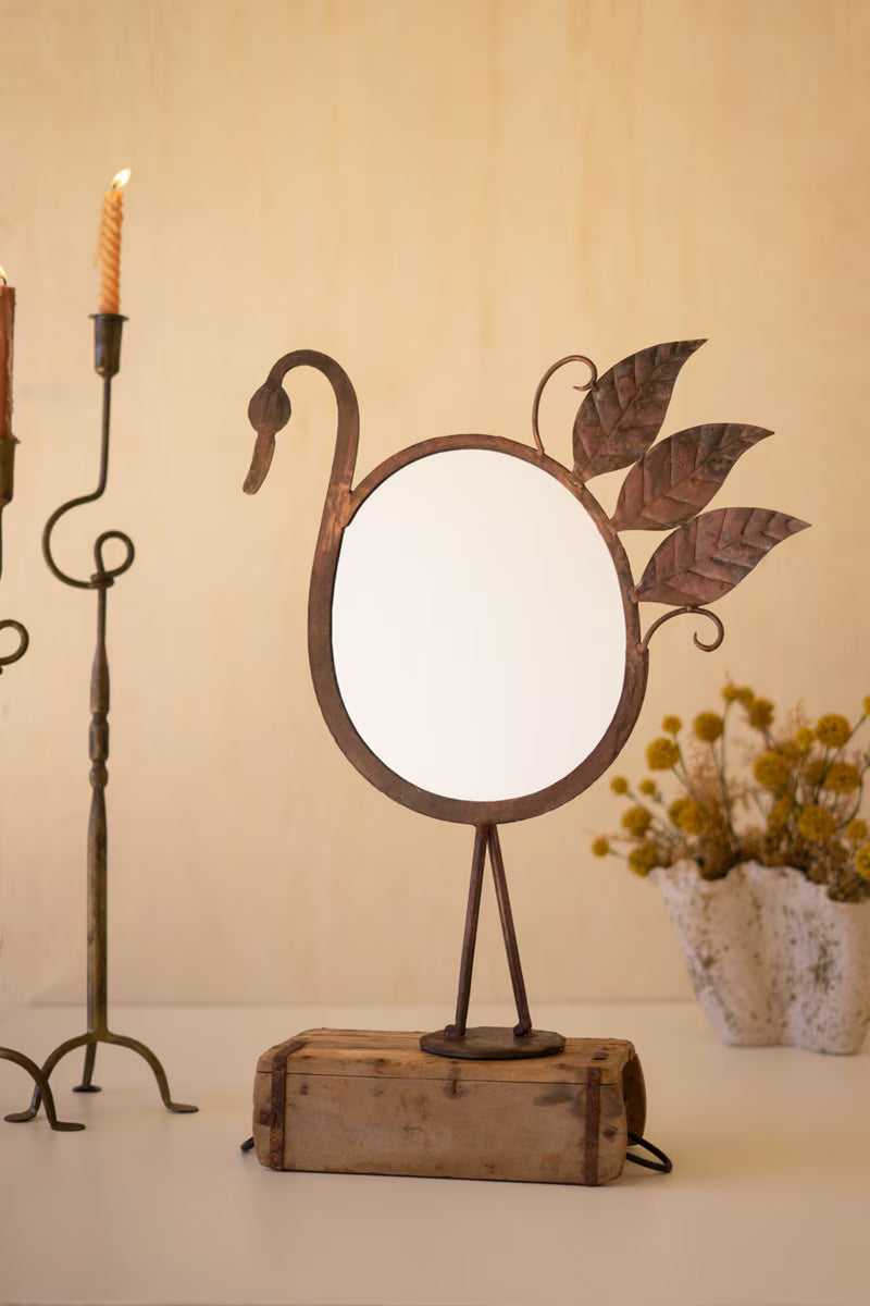 Forged-Iron Bird Tabletop Mirror