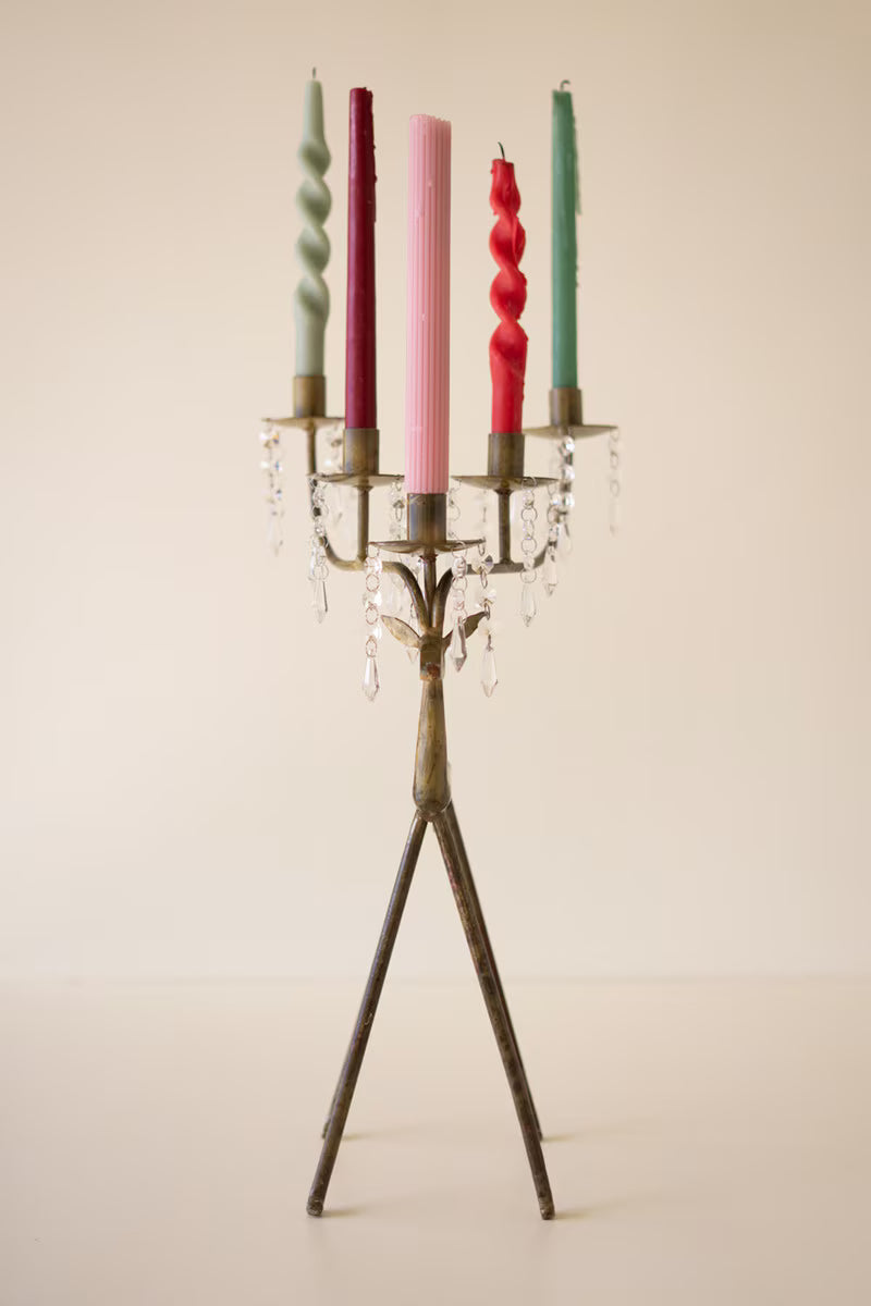 Forged-Iron Deer Candelabra Holder with Gems
