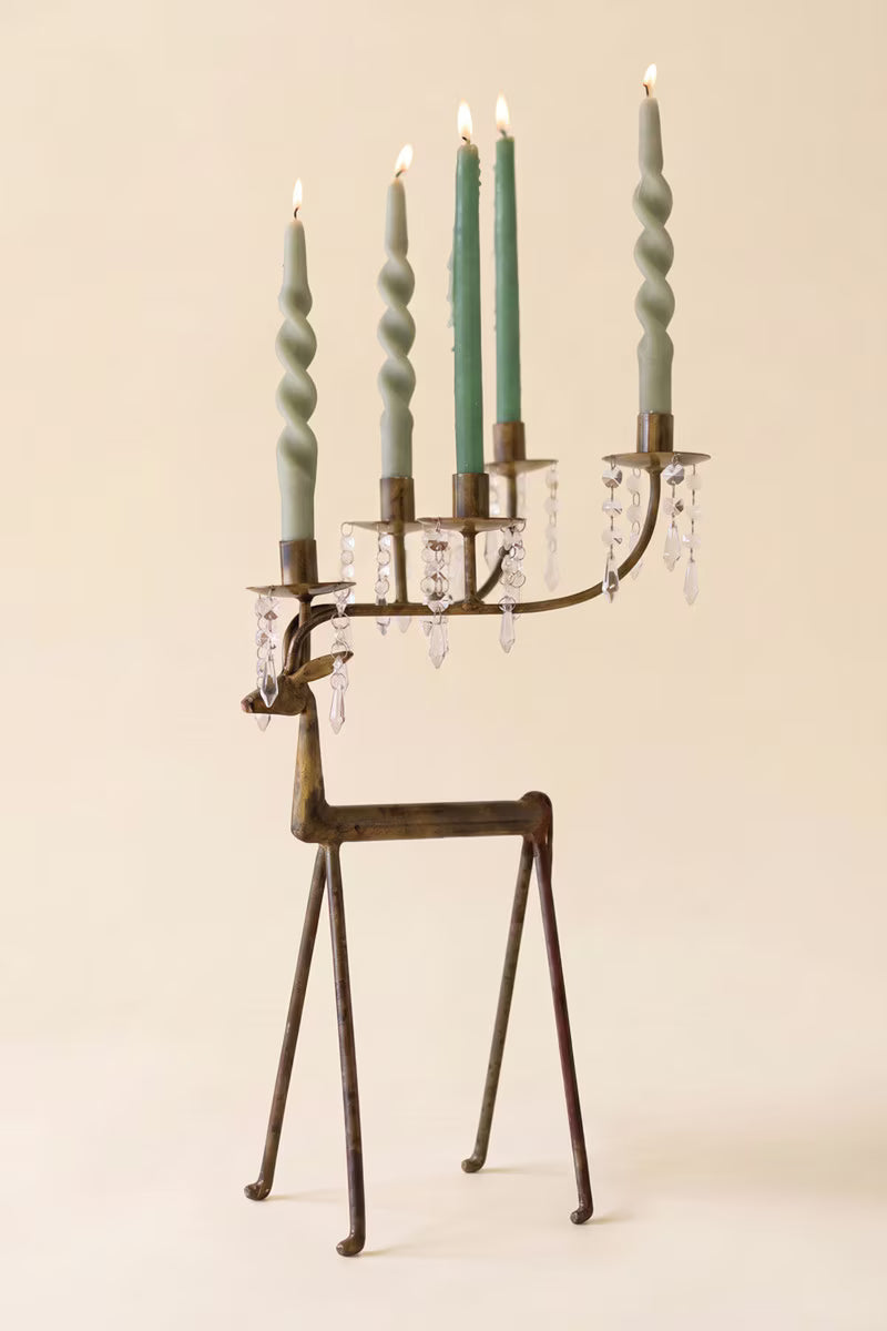 Forged-Iron Deer Candelabra Holder with Gems