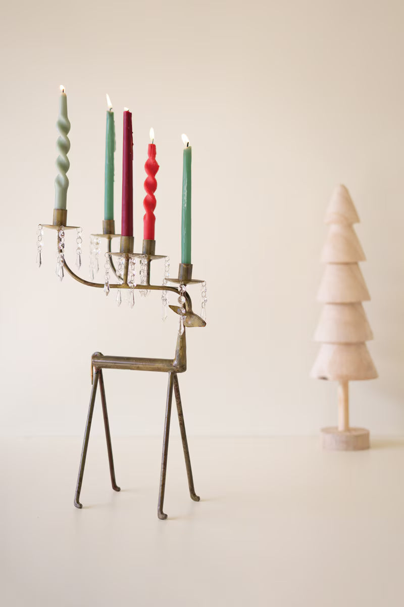 Forged-Iron Deer Candelabra Holder with Gems
