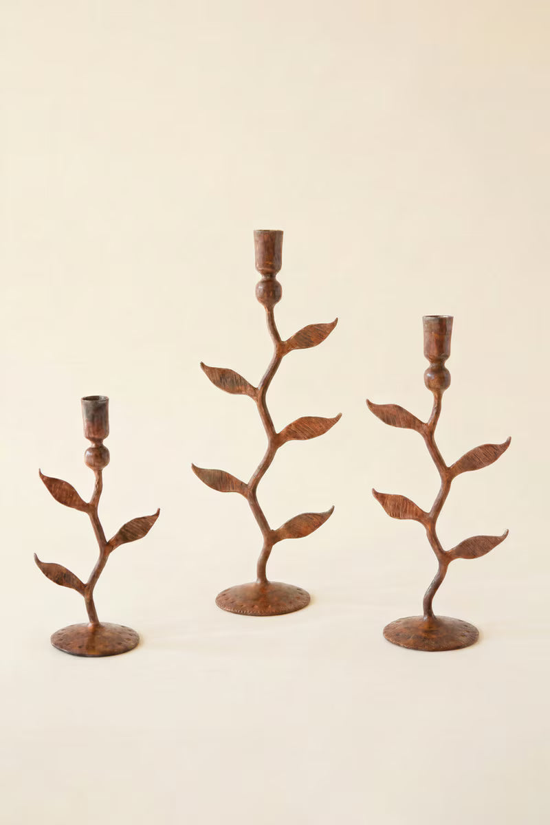 Set of 3 Forged-Iron Vines Taper Candle Holders