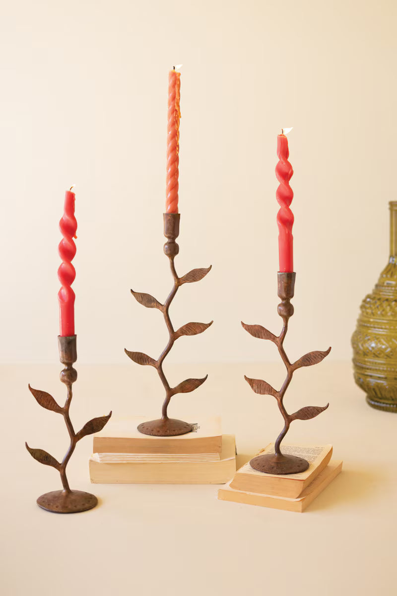 Set of 3 Forged-Iron Vines Taper Candle Holders
