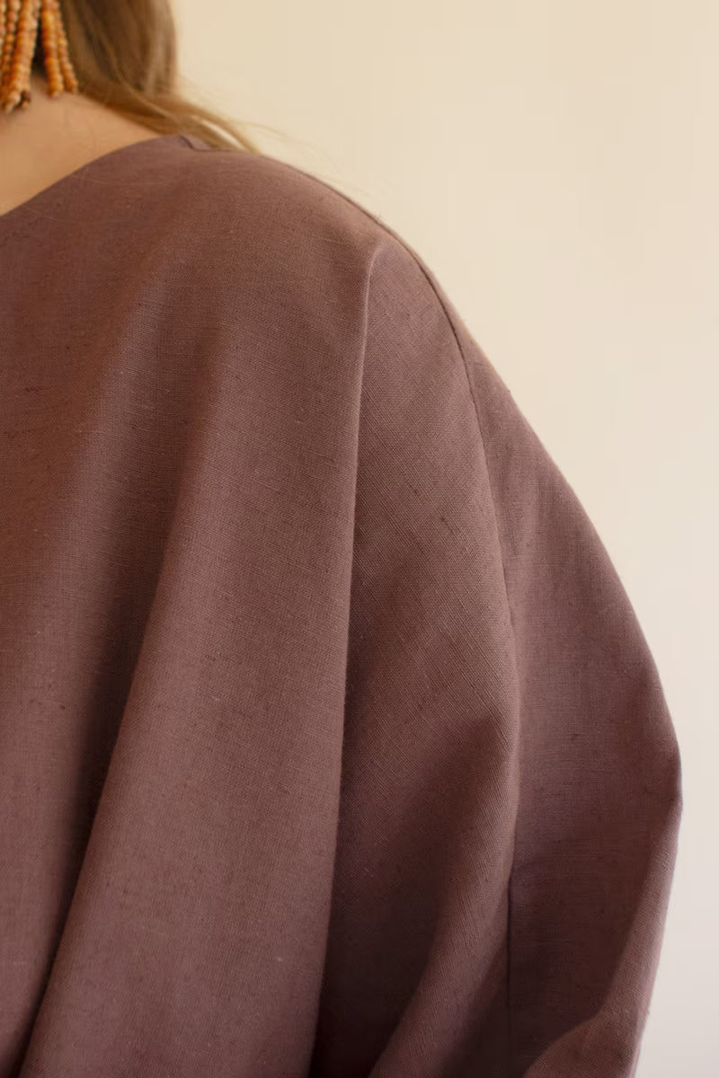 Mulberry Short-Sleeve Blouse with Button Detail on Sleeves