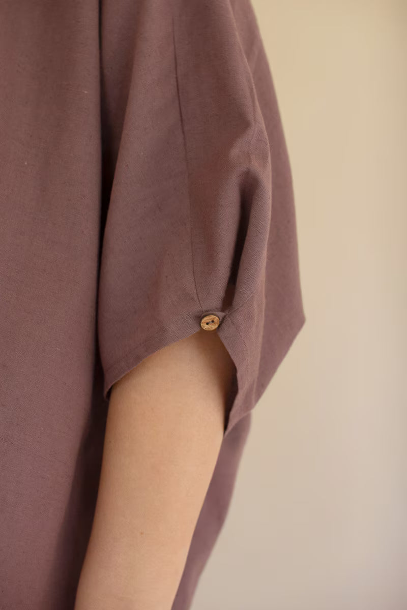Mulberry Short-Sleeve Blouse with Button Detail on Sleeves