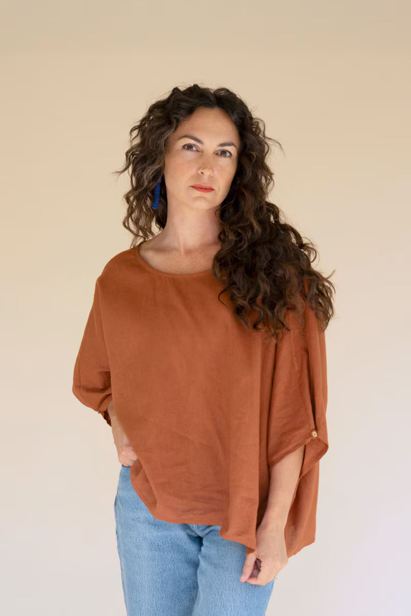 Cinnamon Short-Sleeve Blouse with Button Detail on Sleeves