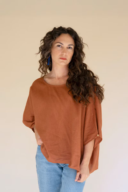 Cinnamon Short-Sleeve Blouse with Button Detail on Sleeves