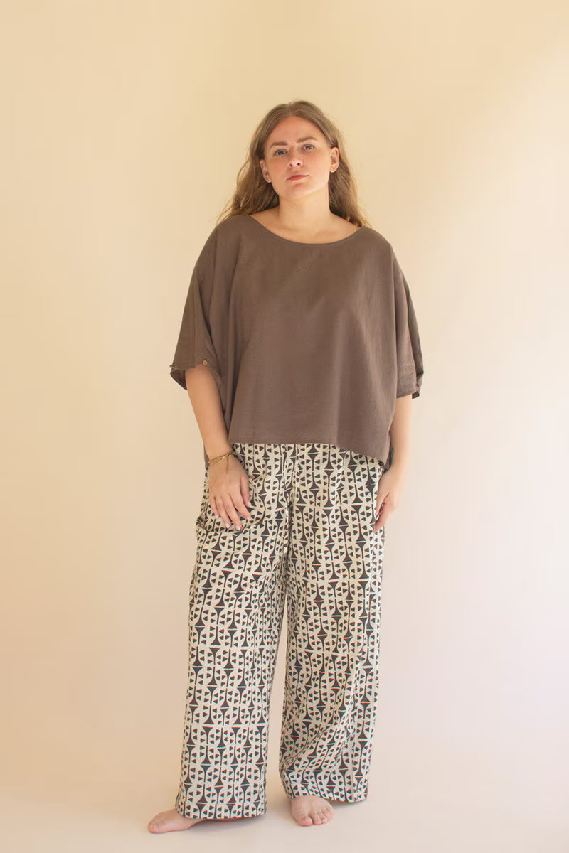 Oregano Short-Sleeve Blouse with Button Detail on Sleeves