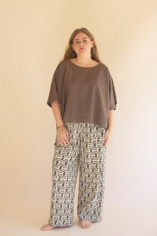 Oregano Short-Sleeve Blouse with Button Detail on Sleeves