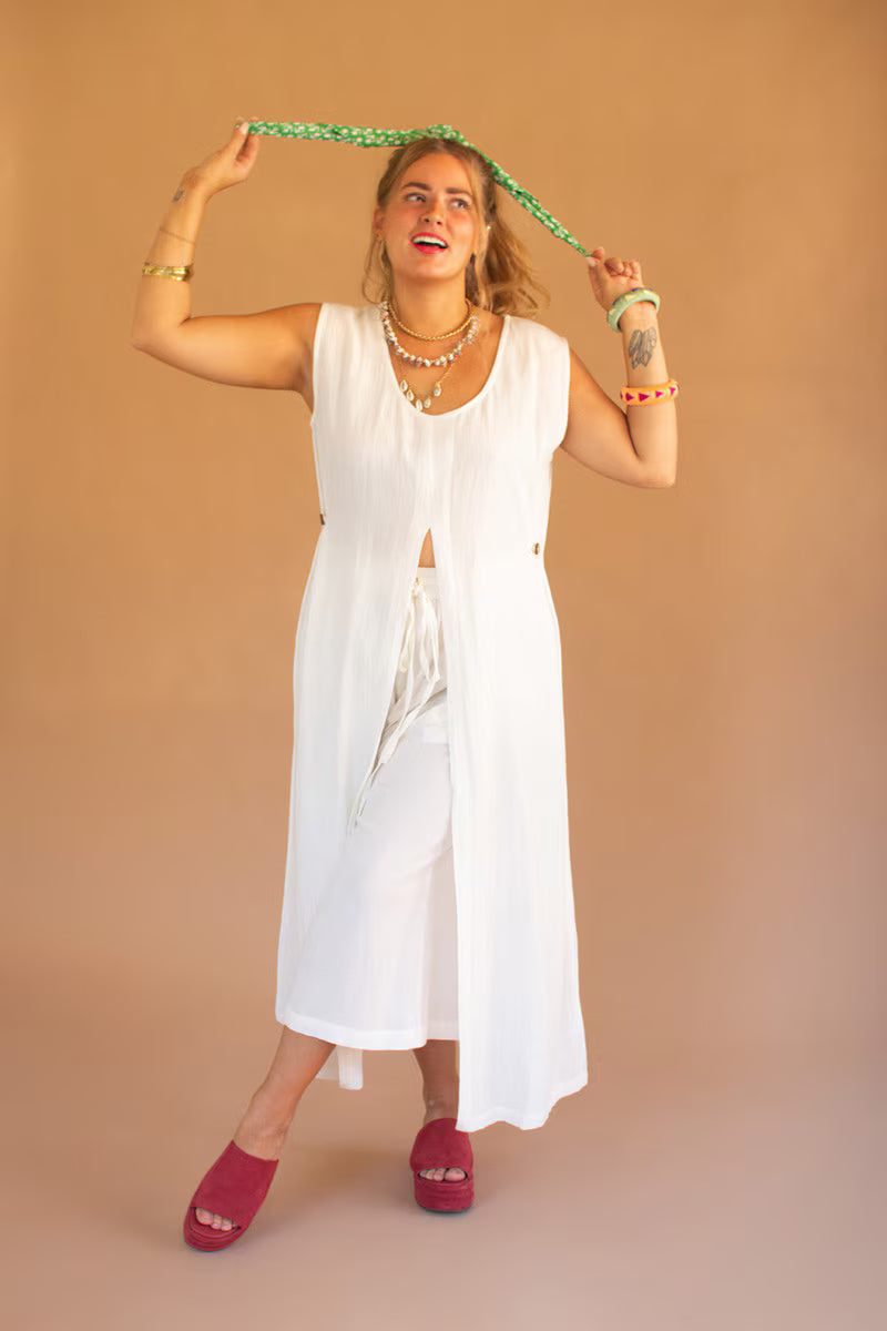 Cotton Sleeveless Split-Front Tunic
