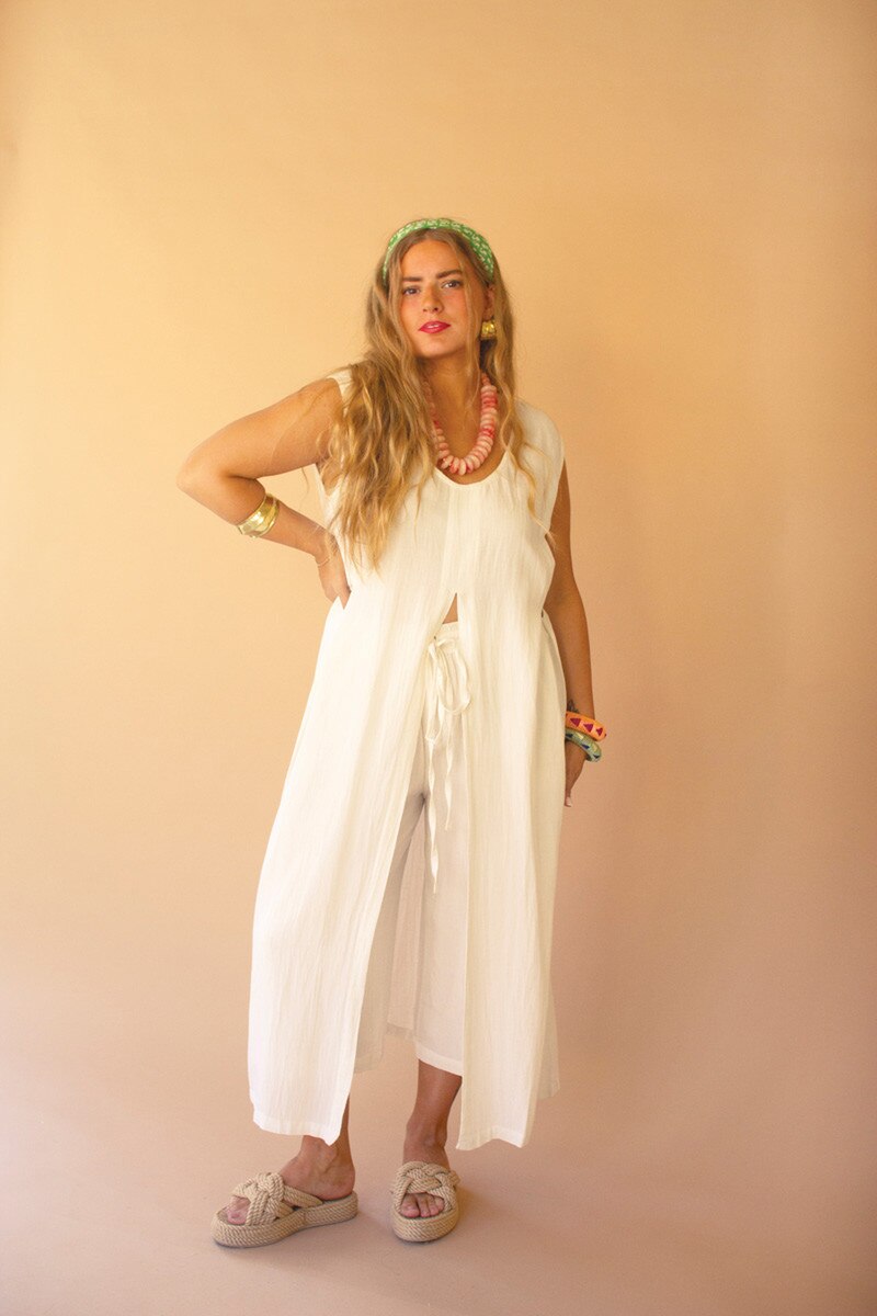 Cotton Sleeveless Split-Front Tunic