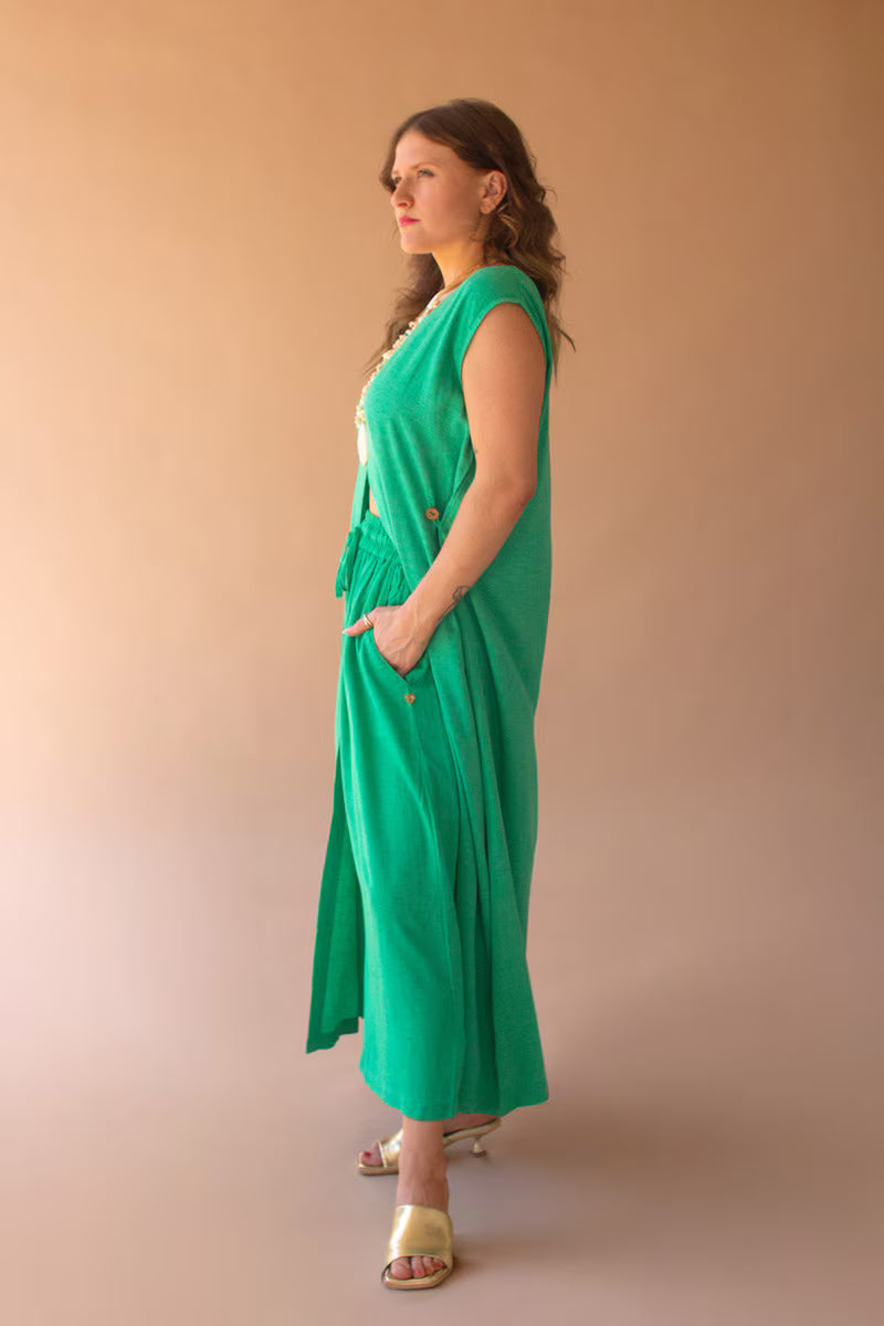 Kale Elastic and Button Closure Waist Pant