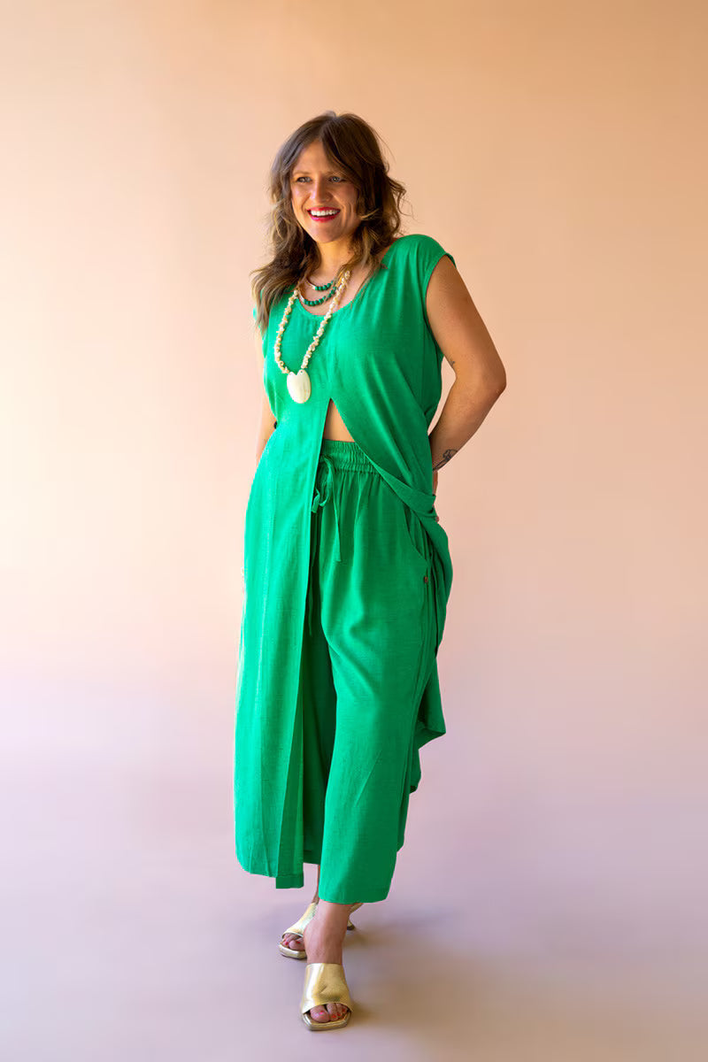 Kale Elastic and Button Closure Waist Pant