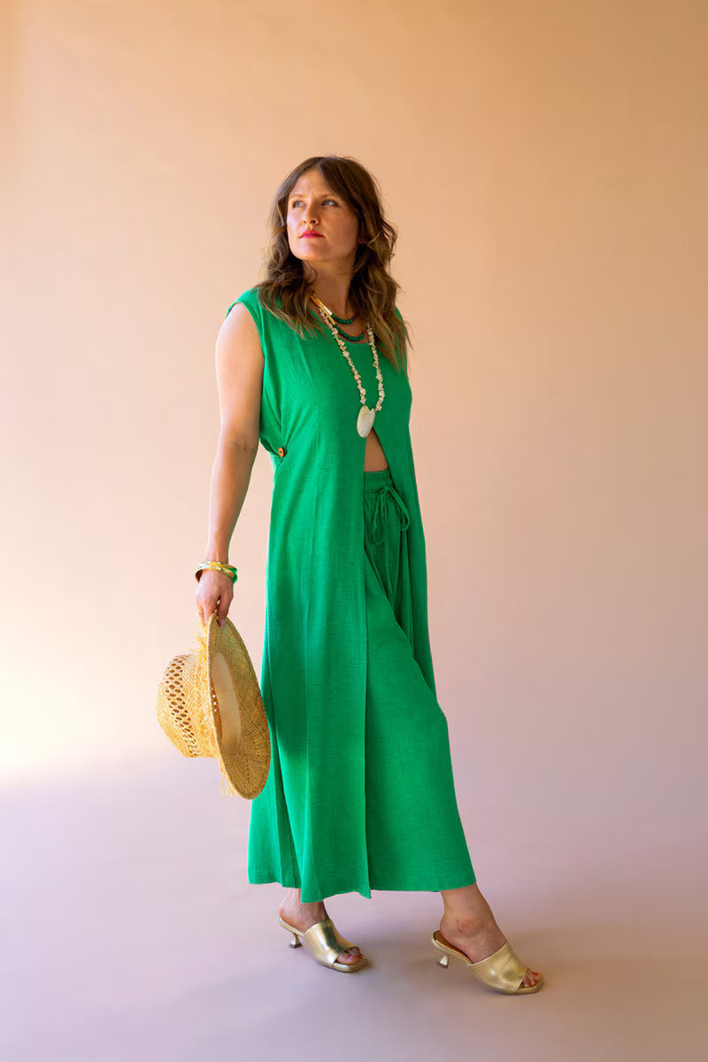 Kale Elastic and Button Closure Waist Pant