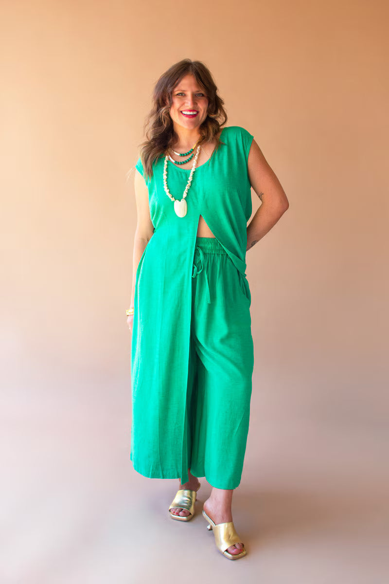 Kale Elastic and Button Closure Waist Pant