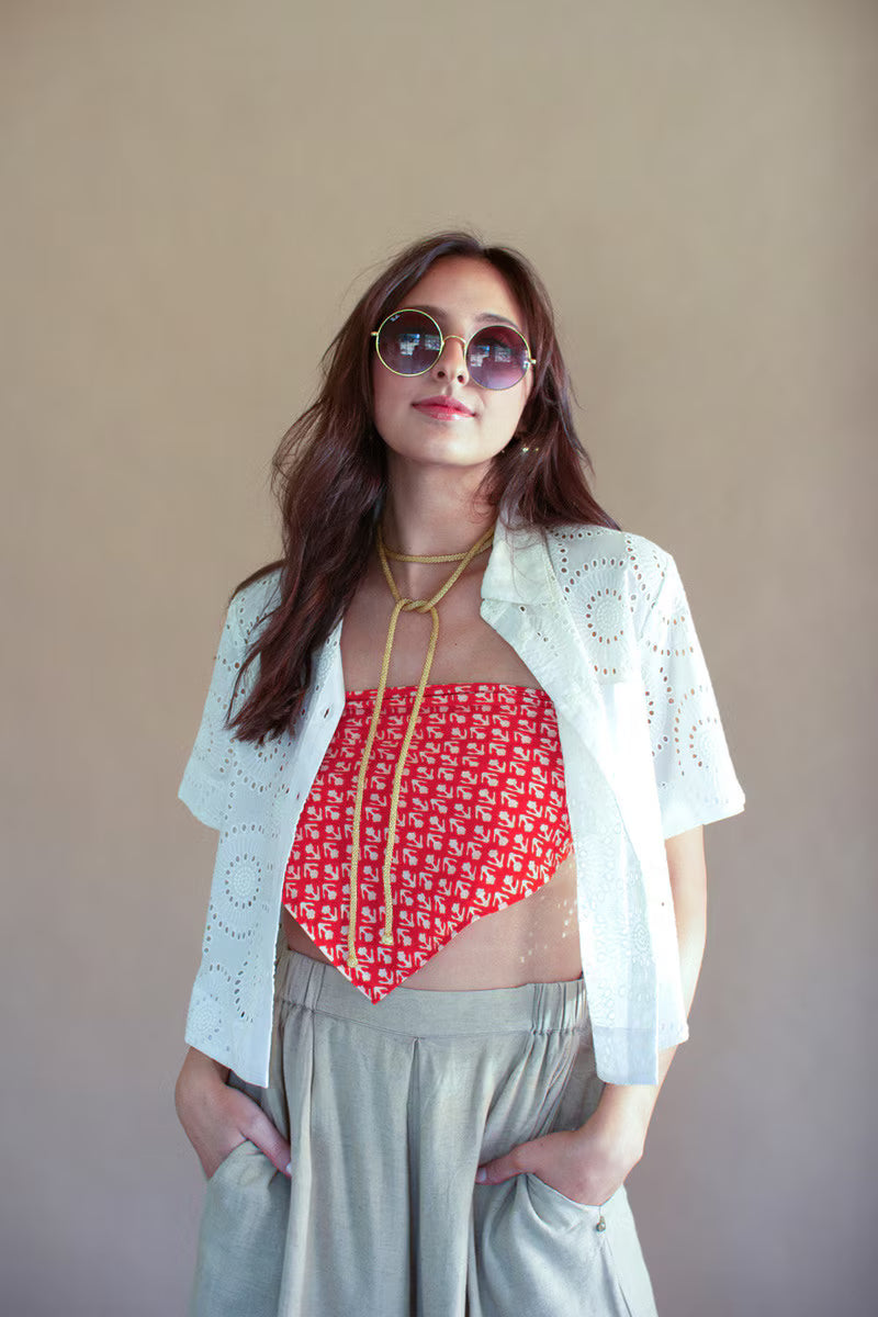 Eyelet Button Down Short Sleeve Shirt