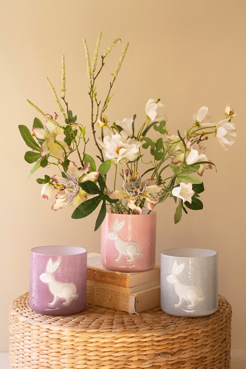 Set of 3 Colored Glass Bunny Vases
