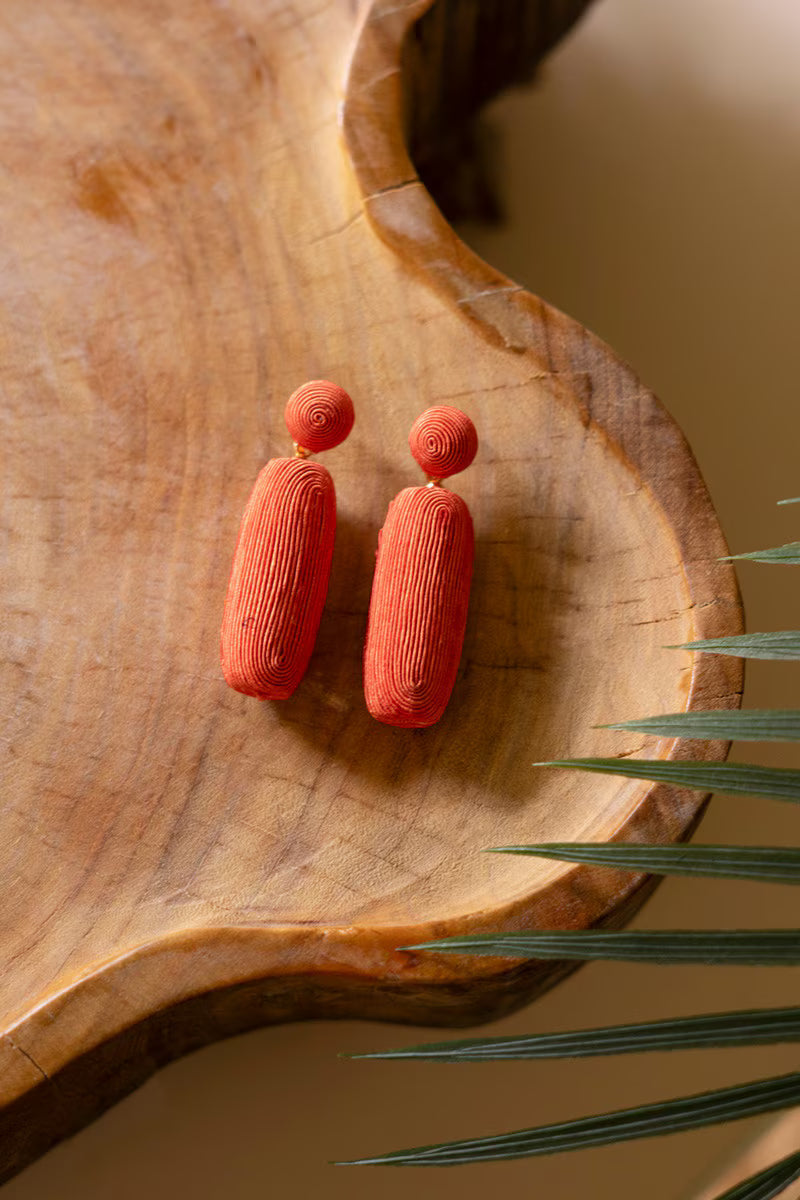 Fabricwrapped Earrings Coral