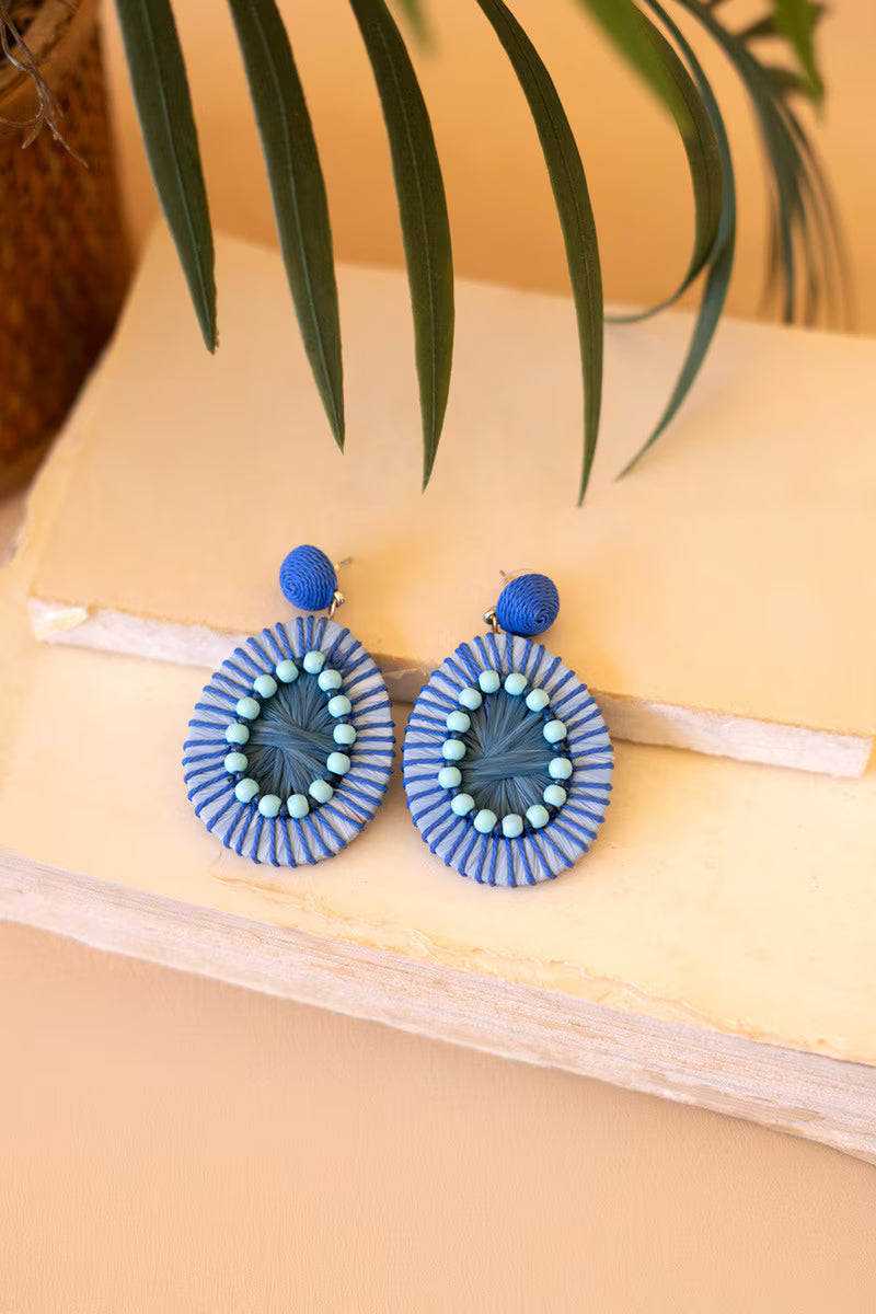 Blueberry Raffia and Bead Earrings