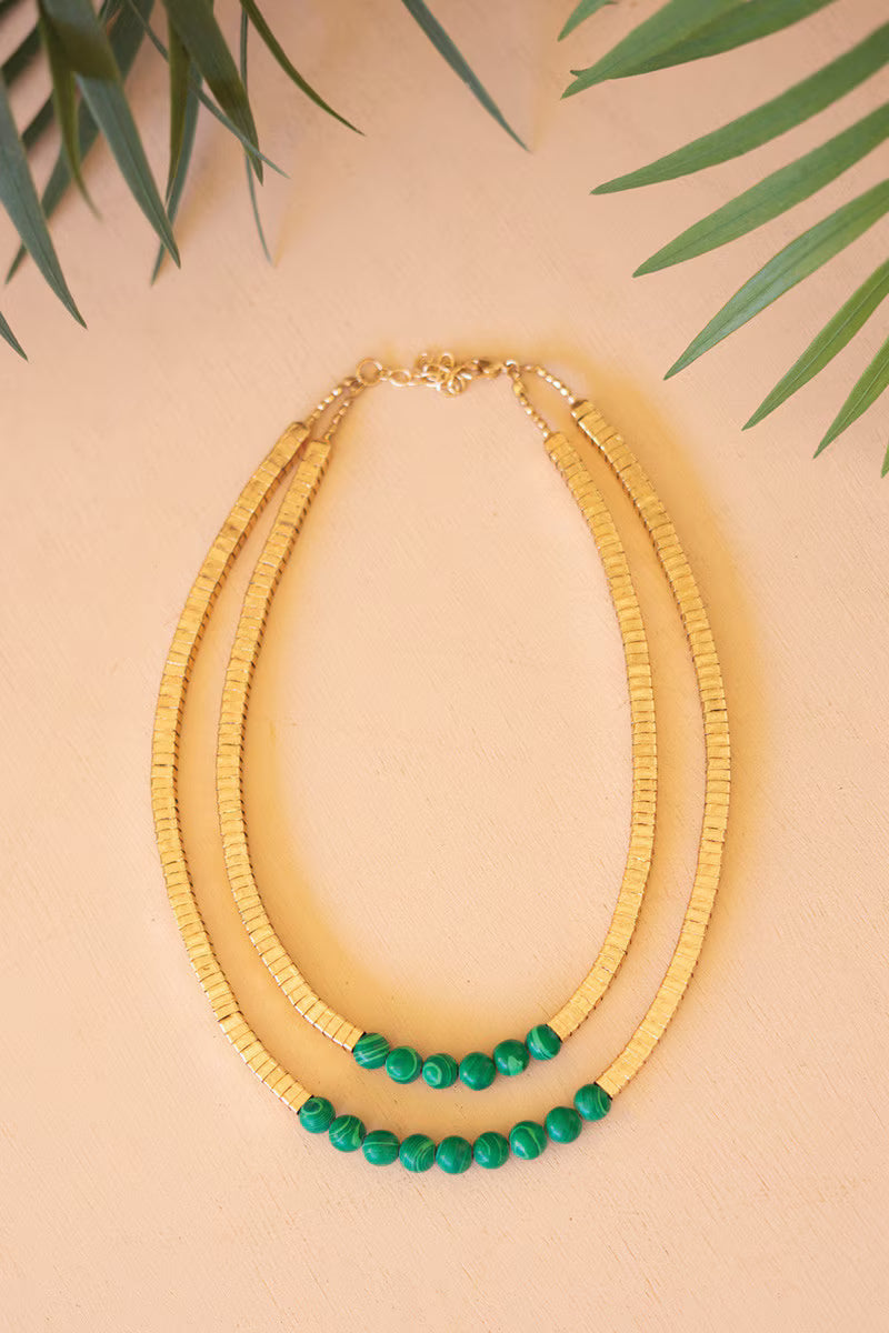 Gold-Tone Metal and Glass Bead Double Swag Necklace