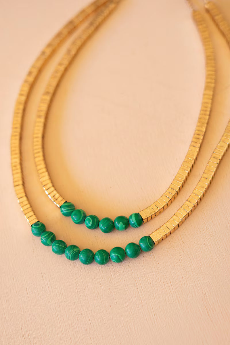 Gold-Tone Metal and Glass Bead Double Swag Necklace