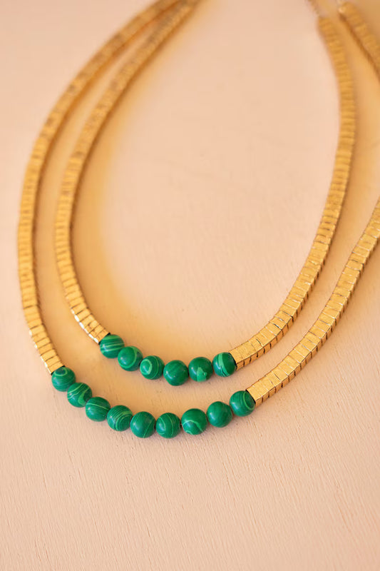 Gold-Tone Metal and Glass Bead Double Swag Necklace