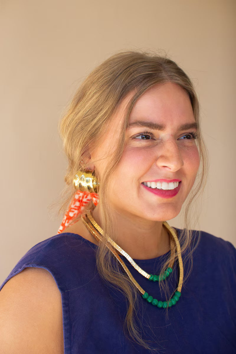 Gold-Tone Metal and Glass Bead Double Swag Necklace