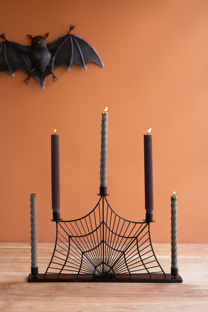 Wire Halloween Spider Web Candelabra