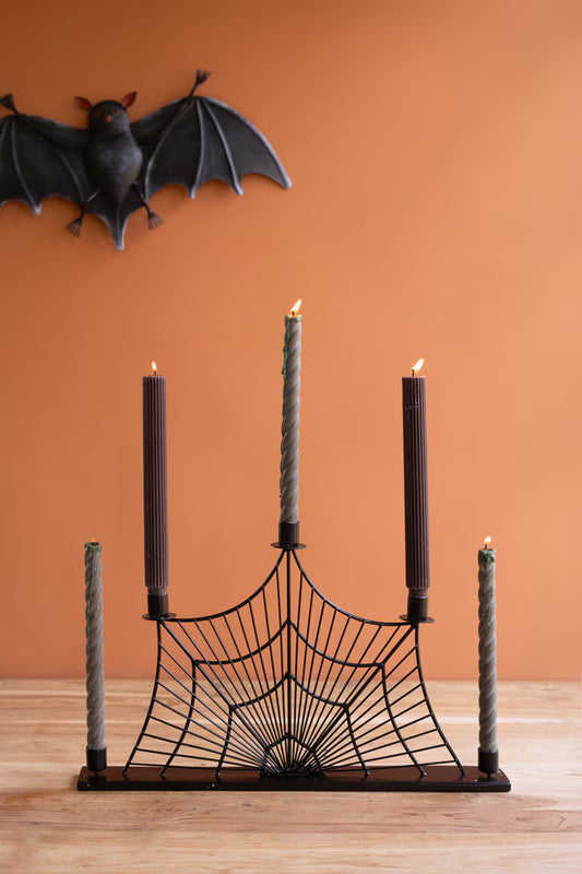 Wire Halloween Spider Web Candelabra