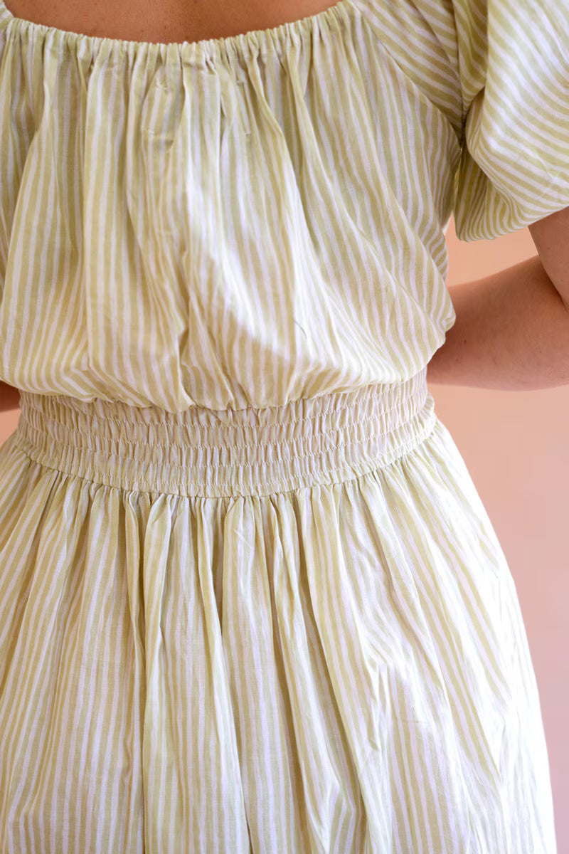 Striped Off-Shoulder Smocked Waist Dress