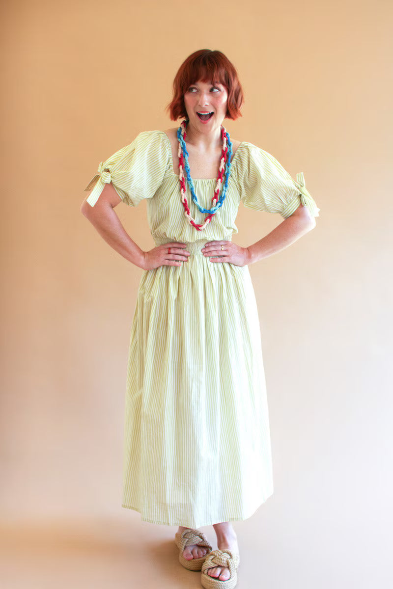 Striped Off-Shoulder Smocked Waist Dress